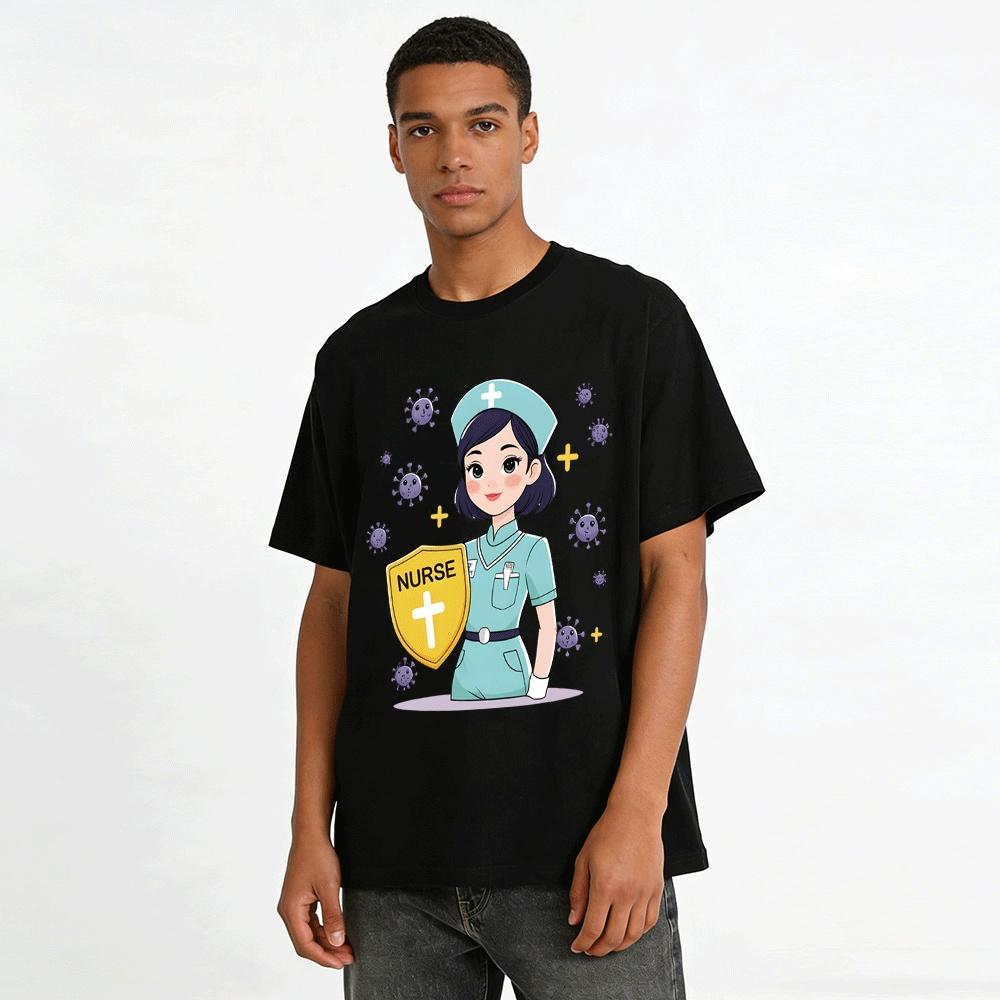 Nurse Themed Print Top Health Guard Anti Epidemic Commemorative Tee Pure cotton T-shirt