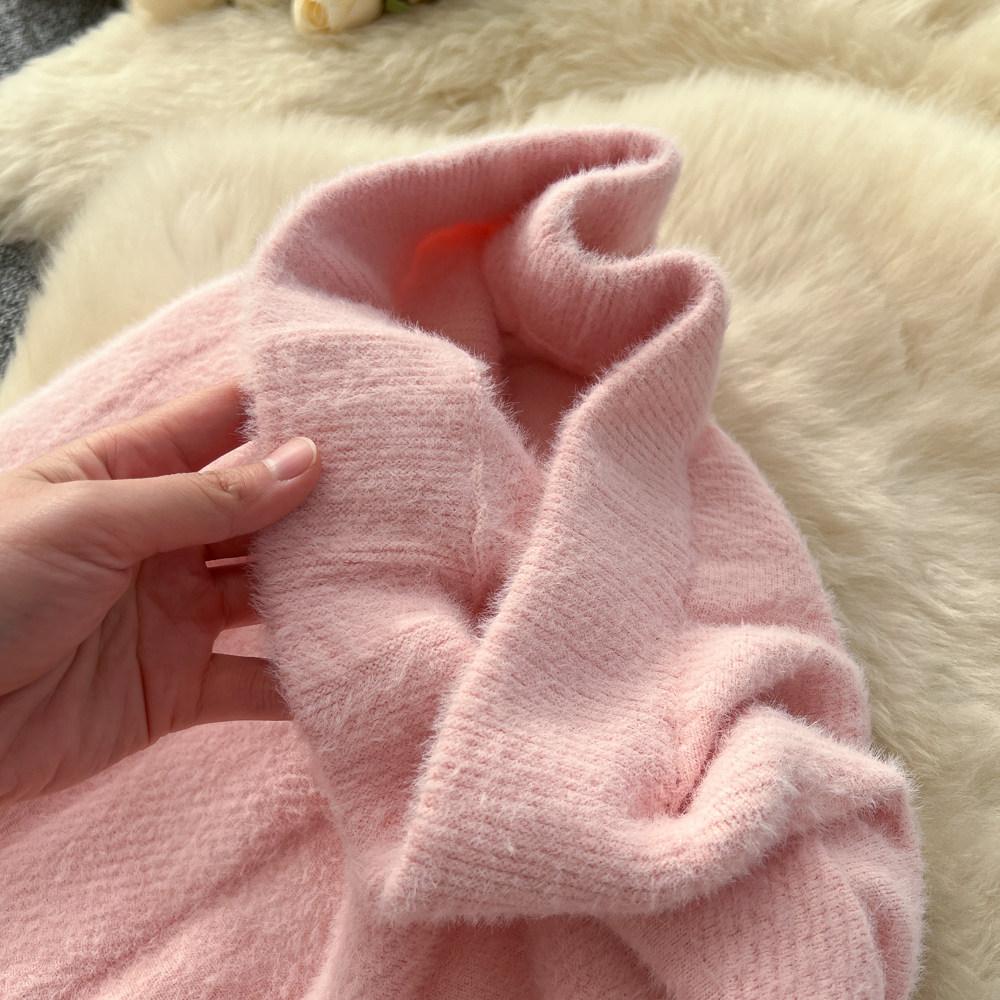 Autumn Winter Women Elegant Furry Knitted Long Midi High Waist A-line Skirt