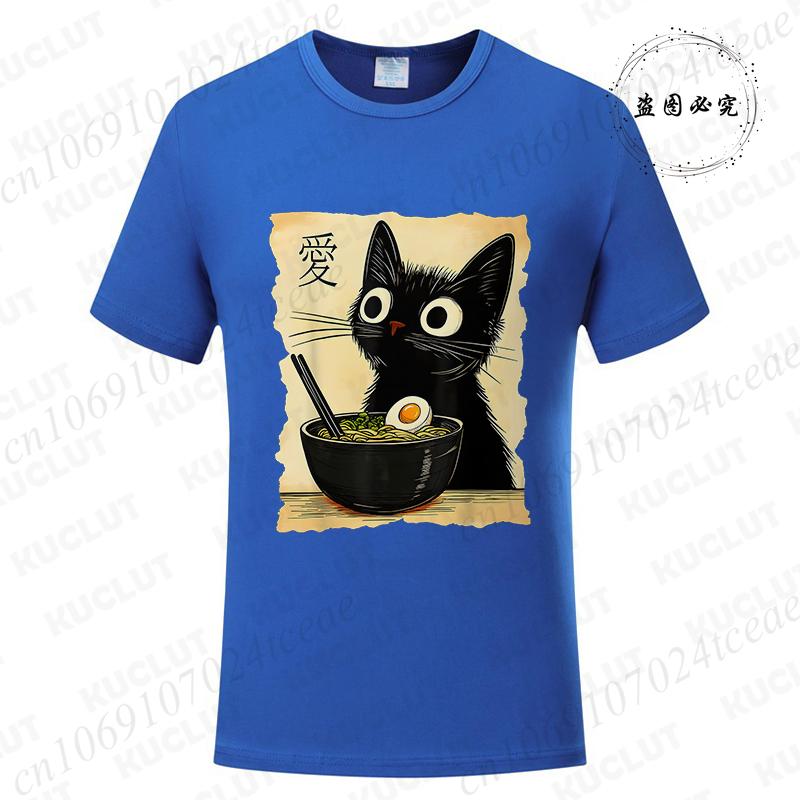 Japanese Kawaii Anime Cat T-Shirt Funny Cat Ramen Graphic Tee Fashion T-shirts Short Sleeve Clothes Trend Casual Unisex Tshirts