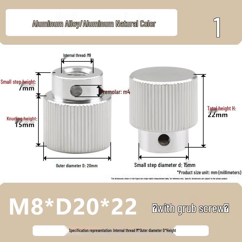 Aluminum Alloy Knurled Handwheel with Side Teeth, Threadless M3-M8, Hand-Tightened Nut