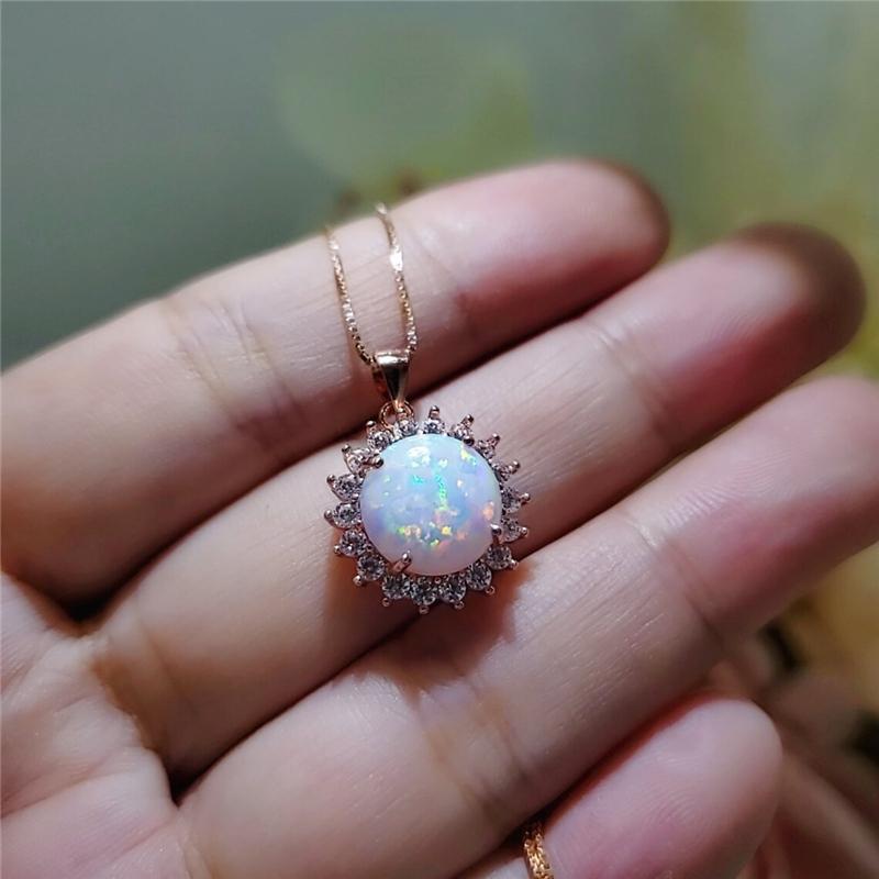 Fashion Sun Flower Pendant Necklace For Women Charm Rose Gold Color Crystal Zircon Imitation Opal Necklace Jewelry Drop Shipping