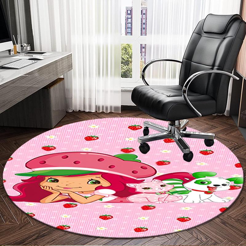 Straw-berry Friends Round Rug for Livingroom,Bedroom, Palyroom, Chair Rug, Area Rug, Circle Carpet, Large Size Fan Christmas Gift