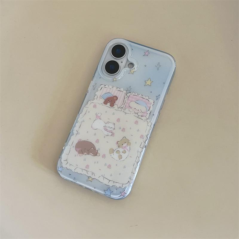 

Hobby Bedtime Puppy & Cat iPhone Case for 13, 14, 15ProMax, 16 with Bracelet, for Women iPhone 14