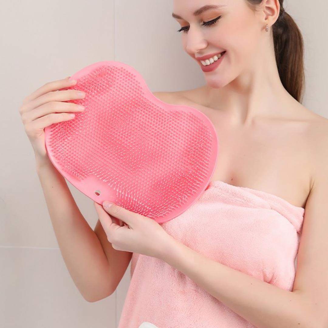 

Многофункциональный нескользящий коврик для ванной с функцией чистки ног и спины, удаления омертвевшей кожи и большими присосками розовый
