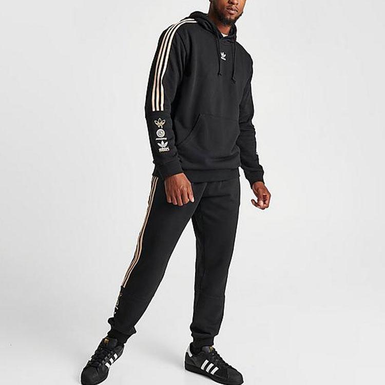 Adidas Originals Logo Stripe Hooded Pullover Long Sleeve Sweatshirt Men Sweatshirt Black IS2579