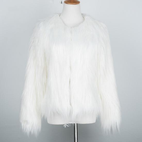 Women's Faux Fur Jacket Warm Plush Round Neck Coat Autumn Winter Long Sleeve Solid Color Furry Coat for Casual Street Wear Shopping