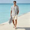 Men's Casual Linen Short Sleeve V-Neck Beach Shirt