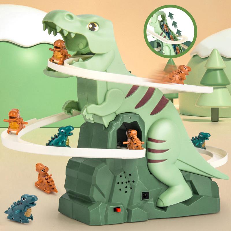 Toddler Dinosaur Climbing Slide Stairs Toy Ra Track Game Set Electric Adventure Slide Roller Coaster with Light Music Kid Gift