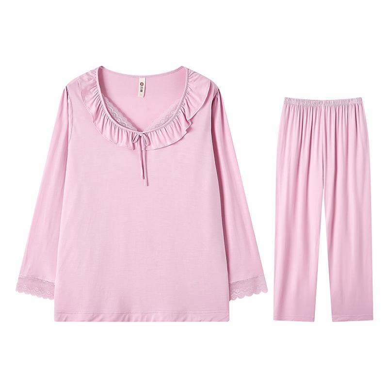 Fenteng [Yukosi] Fenteng Spring and Autumn Lotus Edge Lace V-neck Sexy Pajamas Women's High end Home Furnishings