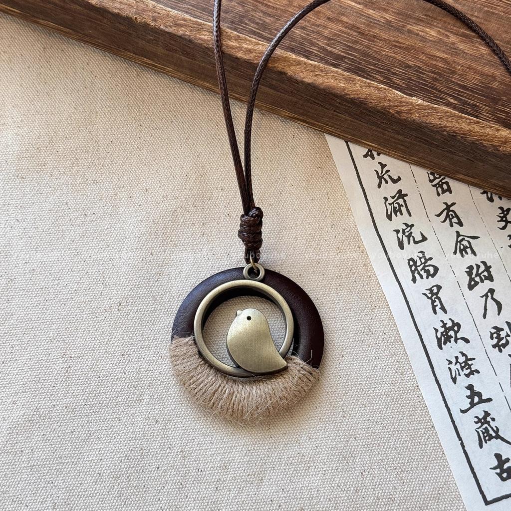 New Chinese Zen Long Round Necklace Ethnic Style Stacked Sweater Chain Bohemian Accessories