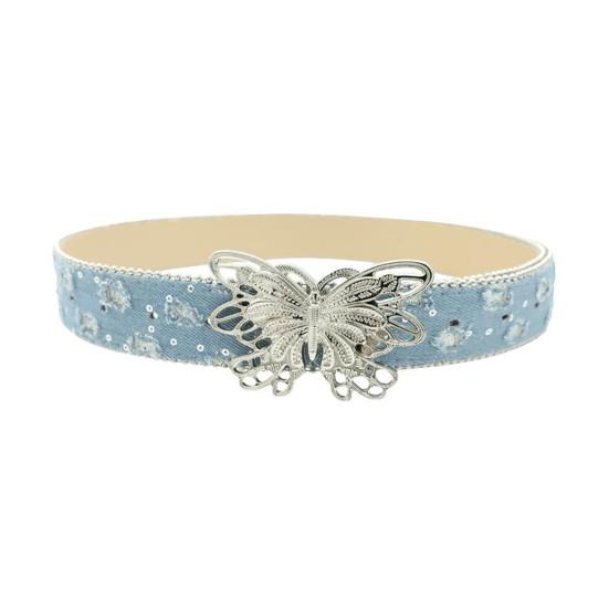 Women Wide Belt Solid Color Design Butterfly Buckle Versatile Belt