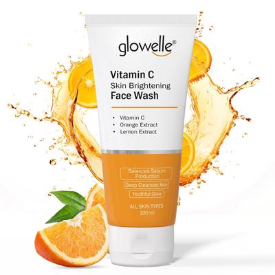 Glowelle Vitamin C Skin Brightening Face Wash - Balances Sebum, Deep Cleansing & Youthful Glow | 100ml