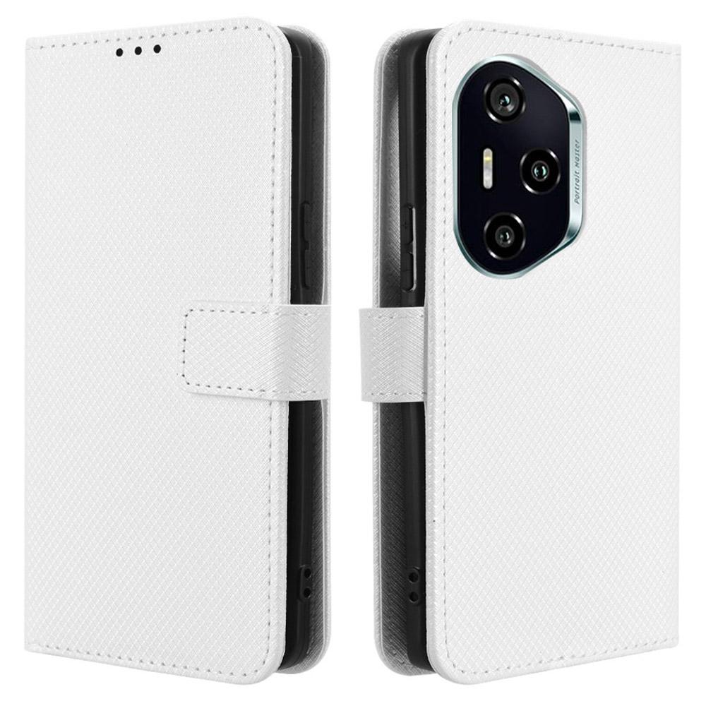 

For Honor 300 Pro/300 Ultra Case PU Leather Diamond Texture Wallet Phone Cover White