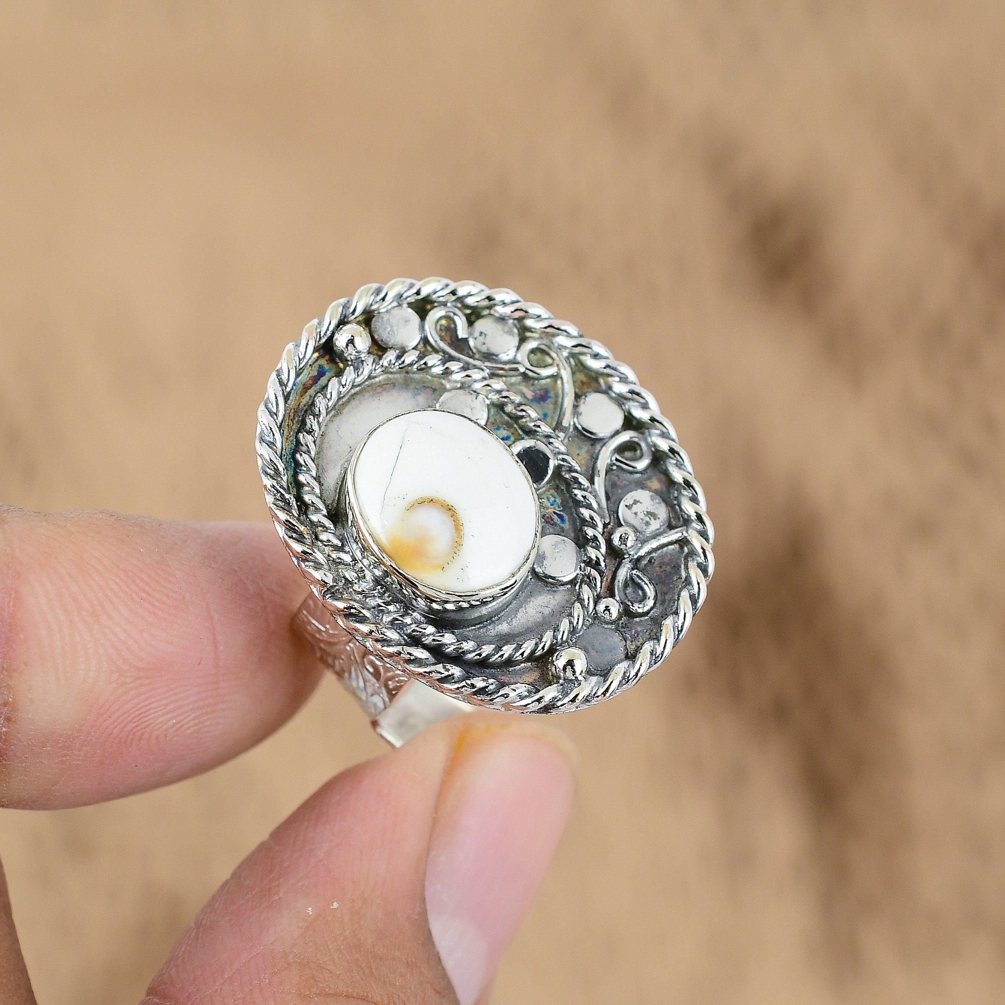 

Shiva Eye Shell Stone Handmade Statement Promise Ring Jewelry Sterling Silver Yes