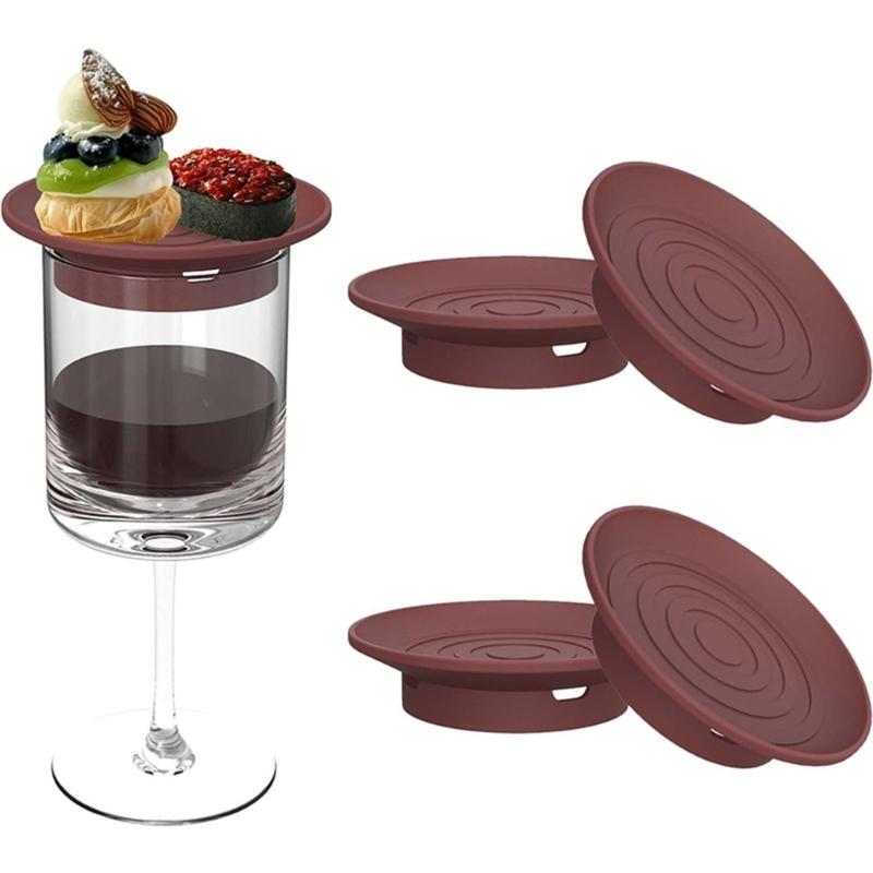 4 Piece Silicone Wine Cup Covers With Snacks Trays Efficient Dishwasher Safe Multipurpose Kitchens Accessories