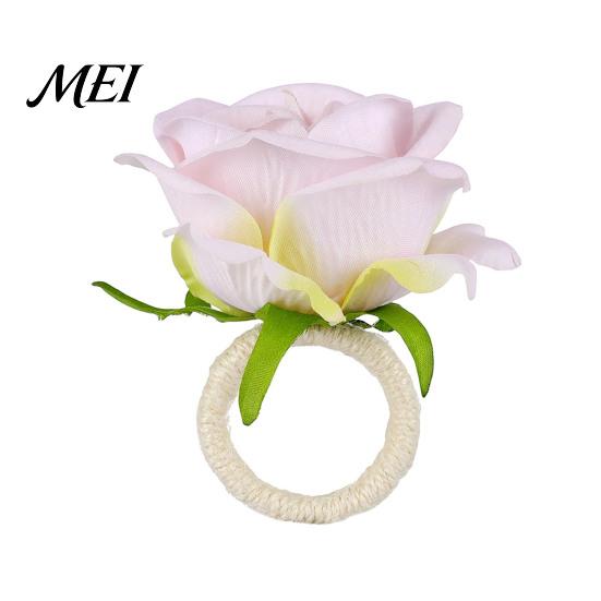 Fresh Style Napkin Holders for Kitchen Artificial Rose Ring, Fabric Pink Flower Holder, Rustic Floral Tableware Accessories Party Decor Ring Farmhouse
