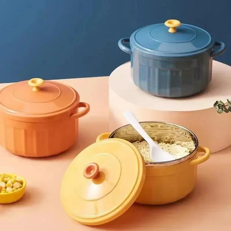 Double Ear Modern Minimalist Bowl With Covered Instant Noodles Student Lunch Box Office Worker Portable Insulated Lunch Boxes