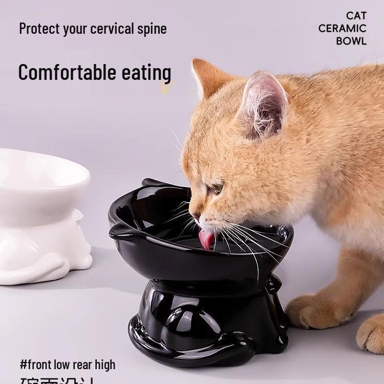 Bol Incliné Noir pour Chat et Chien | Design en Plastique sur Pieds Hauts | Protège la Colonne Cervicale | Anti-Basculement