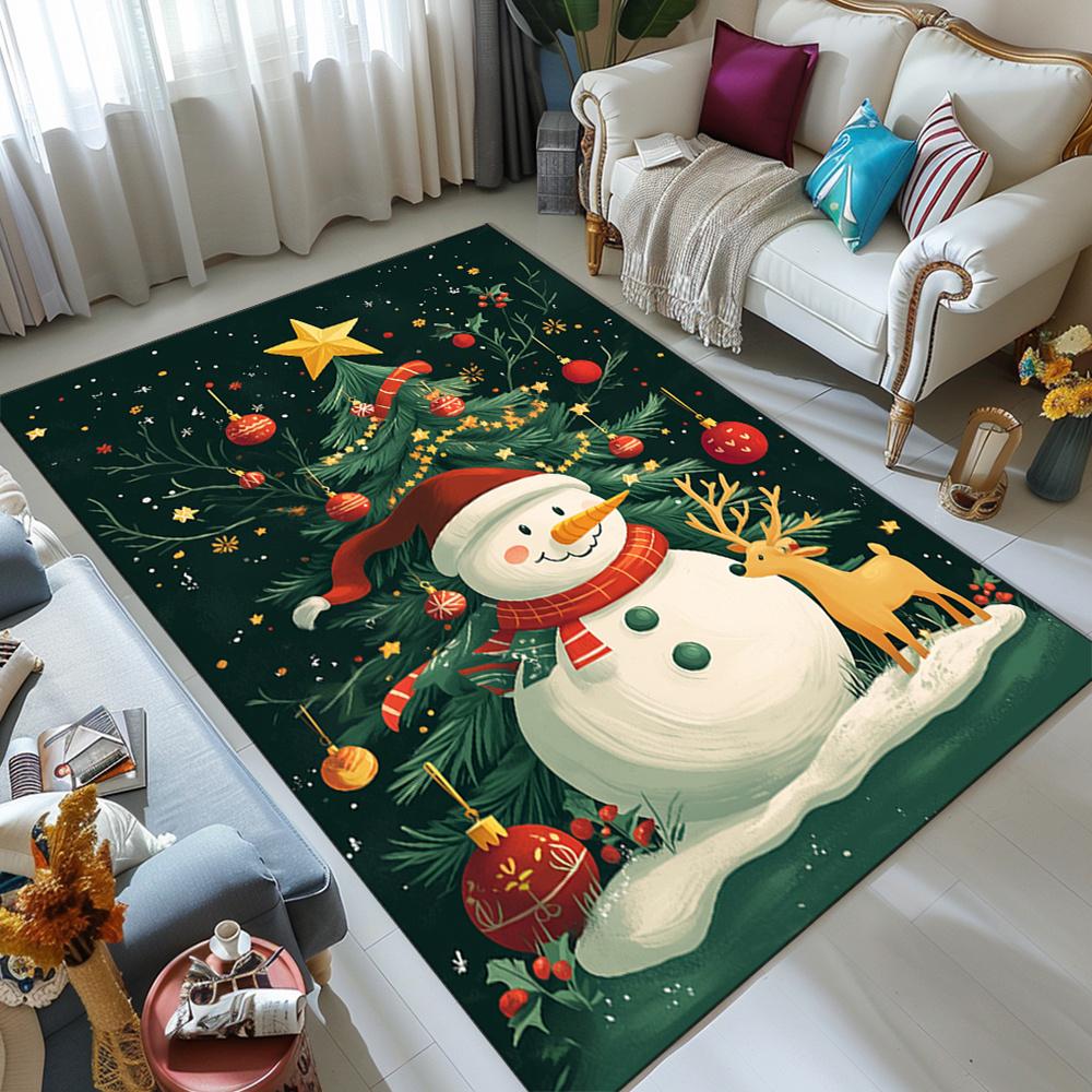 

Christmas Snowman Polyester Area Rug - Durable Crystal Velvet, Large Seasonal Decorative Carpet for Bedroom, Living Room, Readin 50x80cm
