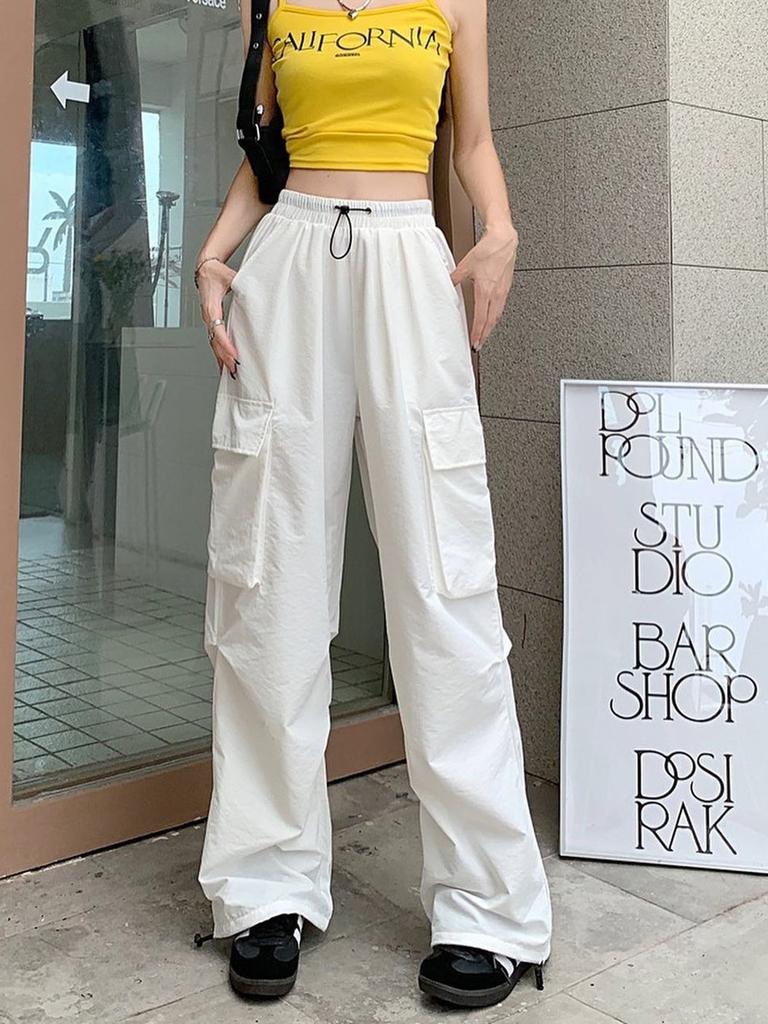 Streetwear Workwear Pants Women Summer Loose Wide Leg Cargo Pants with Large Pockets