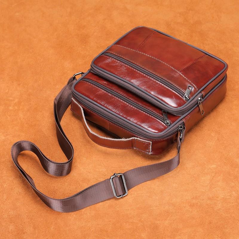 Fashionable Luxurious Men's Leather Single Shoulder Small Toe Bag With Layered Cowhide Men European American Retro Crossbody