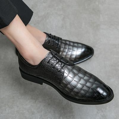 Fashion Luxury Brand Crocodile Pattern Leather Shoes Lace-up Loafers Business Moccasin Thick Bottom Pointed Toe Designer Men's Shoes