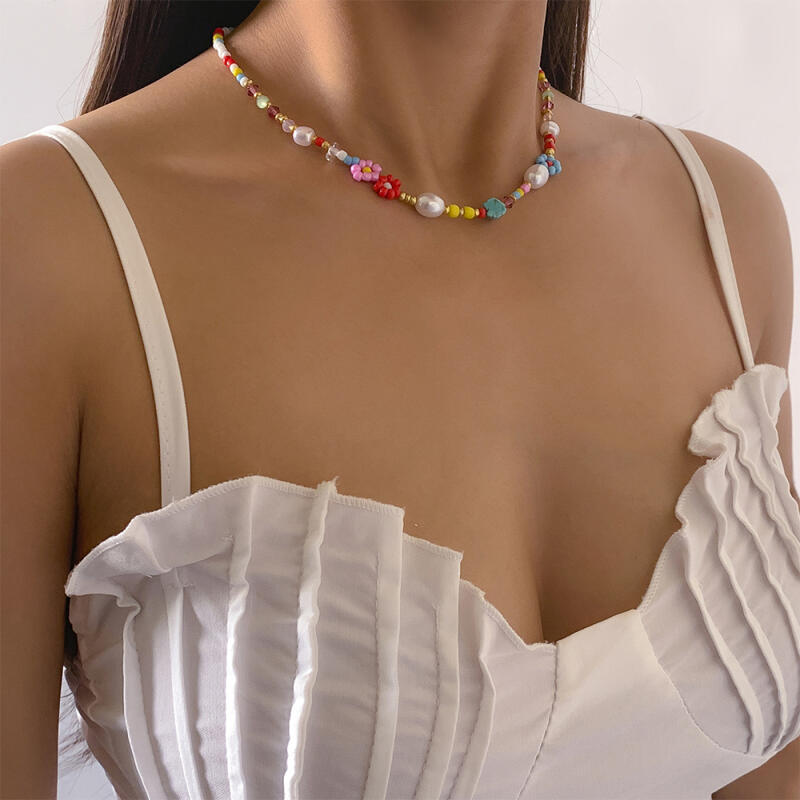 Summer Fashion Accessories Beaded Necklace Daisy Pearl Choker