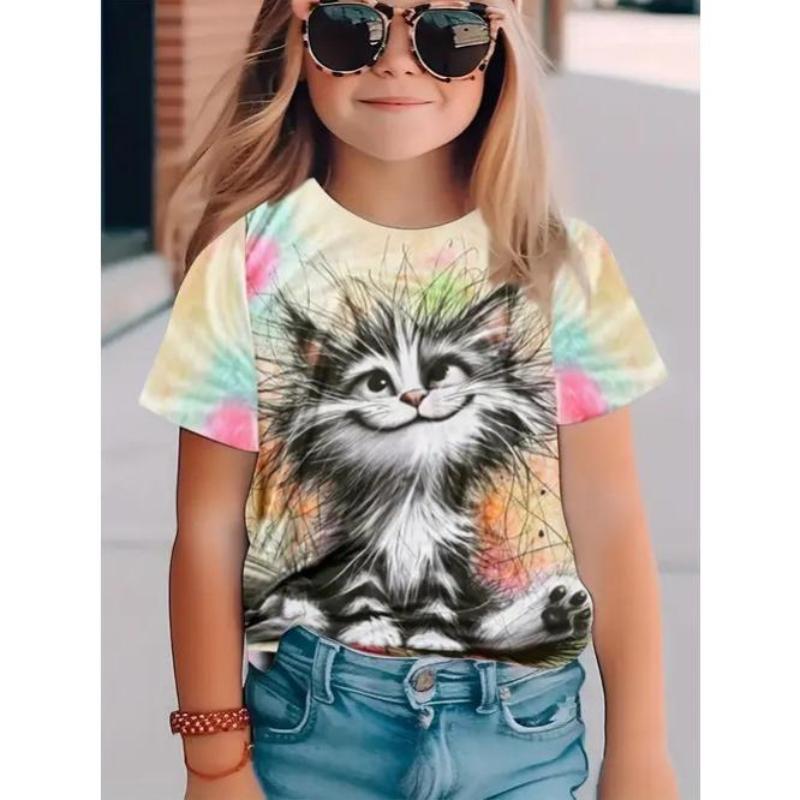 Søt kortermet skjorte tegneserieprint jenter barn myke komfortable t-skjorter jenter