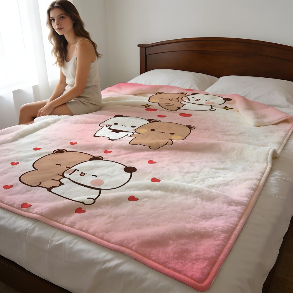 Throw High-Density Short Plush Blanket For Sofa Nap Air-Conditioned Room Soft Skin-Friendly Panda Bubu And Dudu