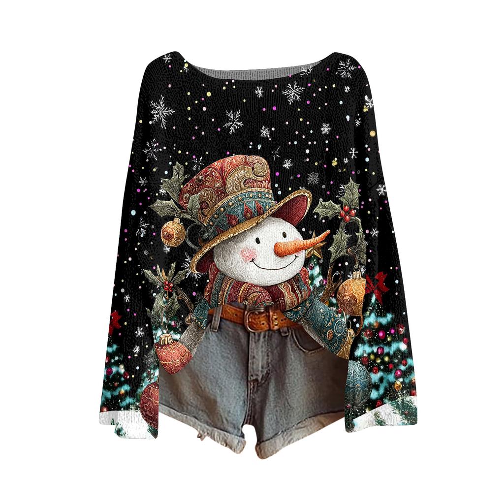 Womens  Fall Sweaters Long Sleeve Print Tops Pullover Sweaters Loose Dressy Casual Basic Clothes