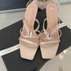 2025 summer new rhinestone thin belt sandals summer new square head sexy open toe wear high heeled sandals