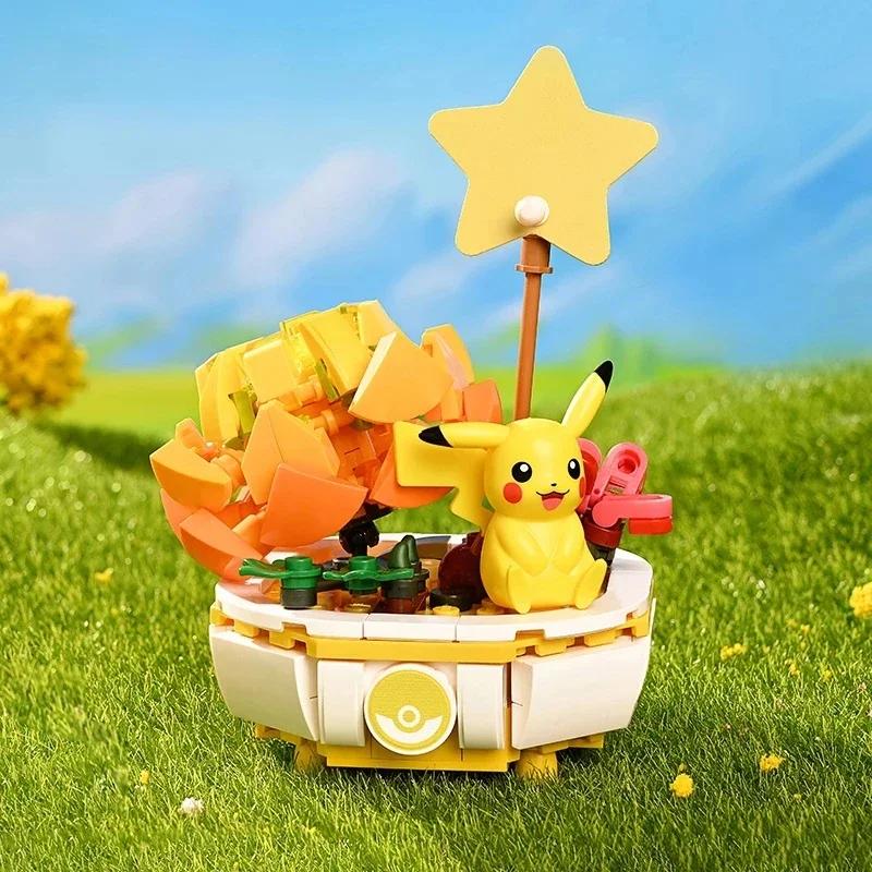 Keeppley  Building Block Pikachu Charmander Squirtle Model Toy HomeDecoration Plant Potted Flower Brick  Toy Child Gift