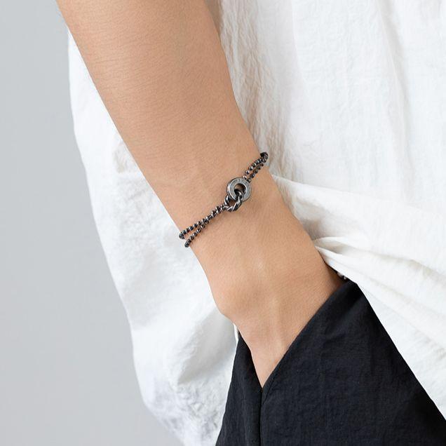 Emporio Armani Qixi Limited Edition Vintage Style Double Ring Bead Stainless Steel Bracelet Men Bracelet Silver EGS3028040