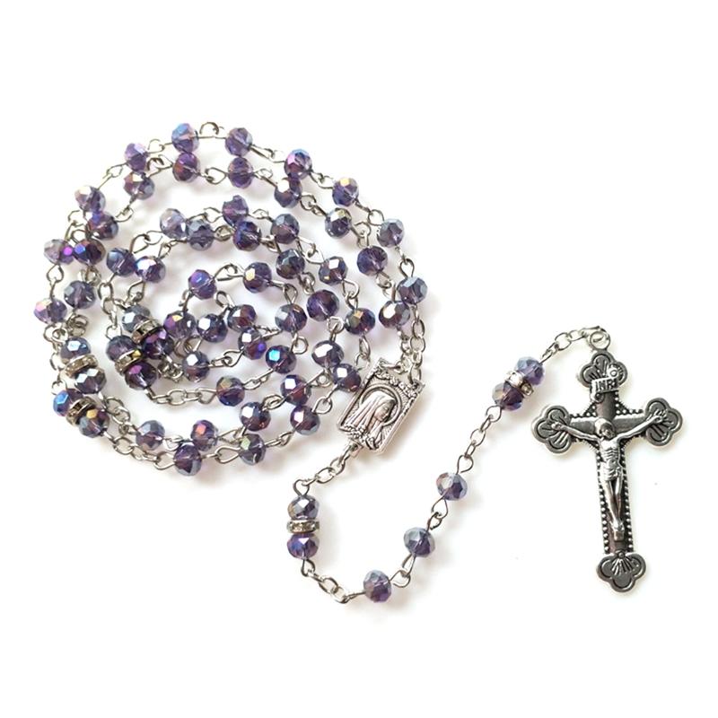 Vintage Religiöse Katholische Kreuz Rosenkranz Halskette Perlen Heilige Figur Jesus Hängen Anhänger Jesus Rosenkranz Halskette Für Frauen Männer