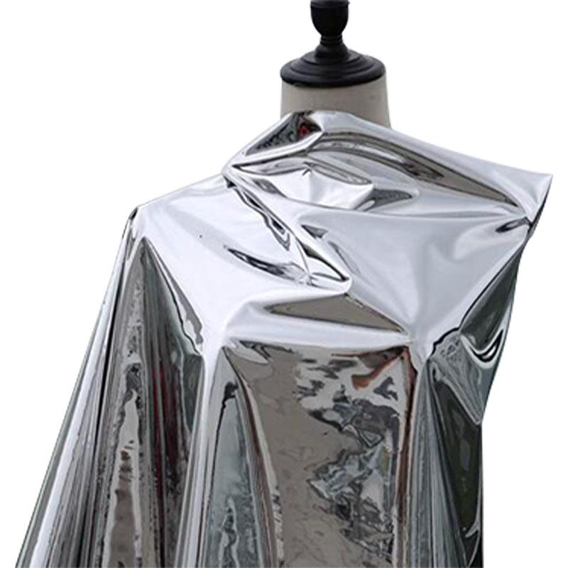 50x137cm Silber Reflektierendes Spiegelgewebe Bekleidung Doppelseitiger Silberner Spiegel TPU Stoff DIY Wasserdicht Bühnenkleidung Designstoff 0.5x1.35m silber
