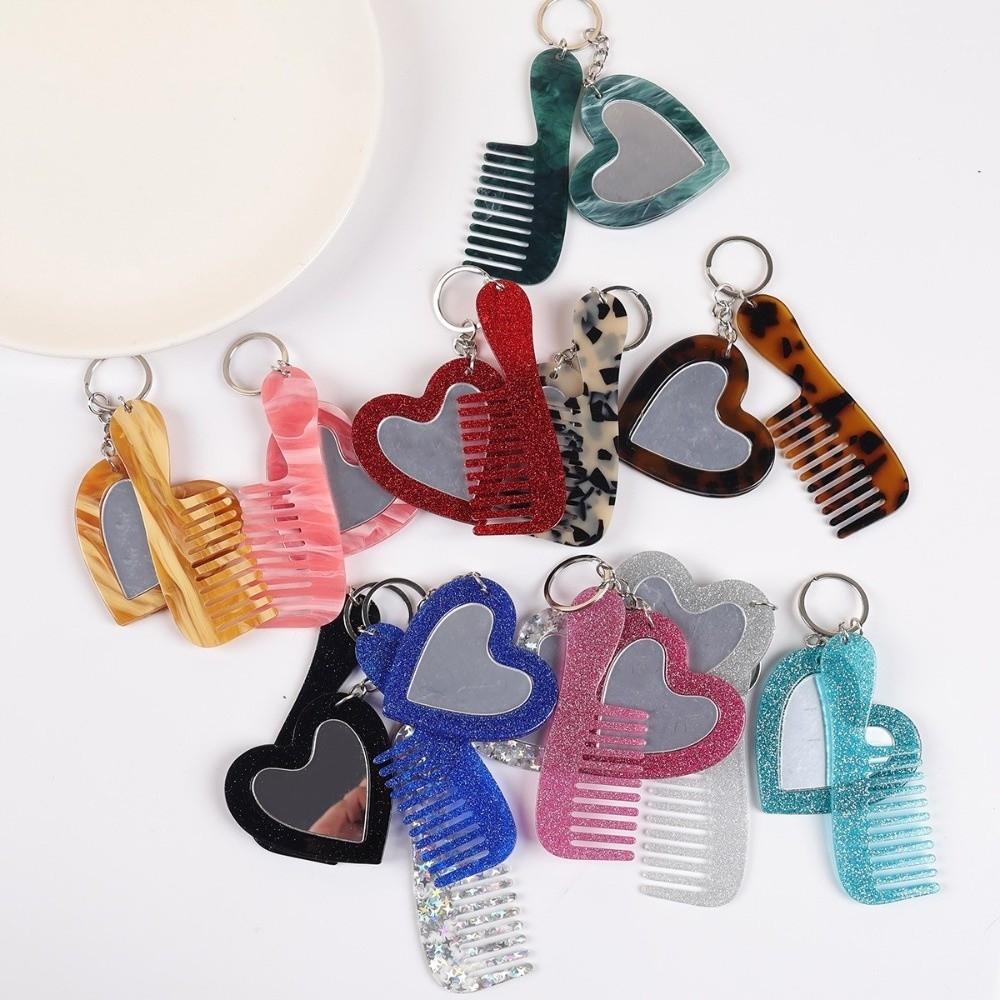 Simple Comb Mirror Keychain Mini Heart Car Keyring Creative Keychain Pendant Gift
