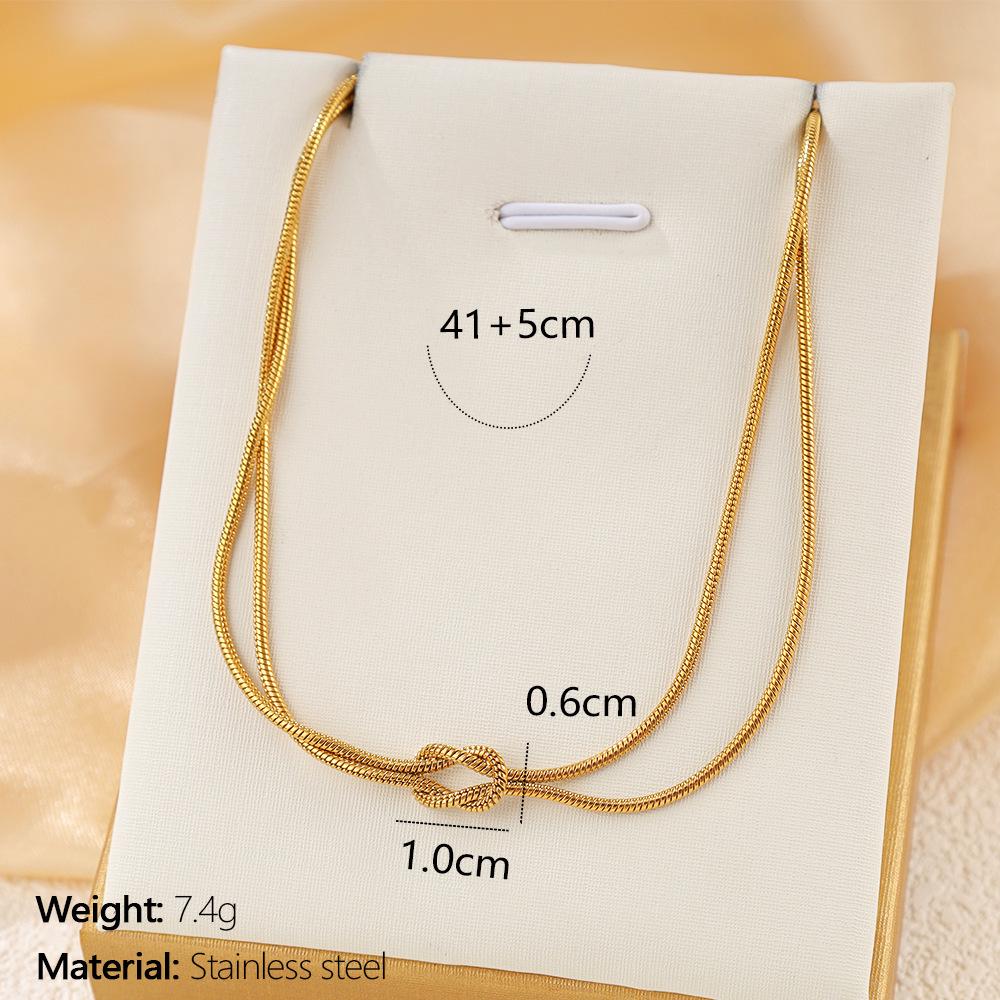 Elegant Knotted Double-Layer Necklace & Bracelet Set - Titanium Steel Snake Chain Jewelry