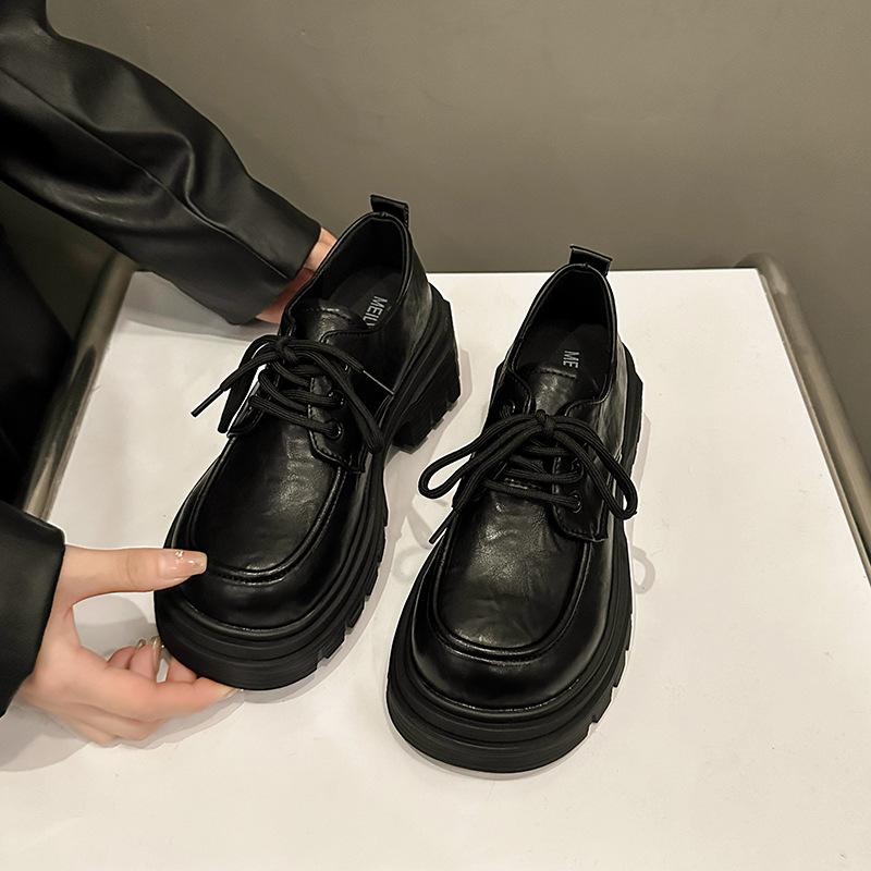 Small man wears thick heel platform lace-up small leather shoes women's new fashion casual Mary Jane