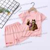 Mashas Bears Pajamas Set Girls Boys Short Sleeve T-shirt Pants Loungewear Summer Thin Nighty Clothing Tee Shorts Breathable Suit