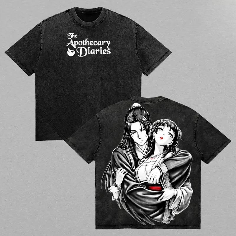 Anime The Apothecary Diaries Maomao Jinshi Graphic T Shirt Men Women Washed Cotton Tshirts Casual Clothing Harajuku Male T-shirt S чёрный