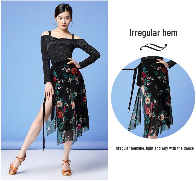 Huayu Dancewear Latin Half-Skirt Sexy Practice Mesh Scarf Skirt for Women