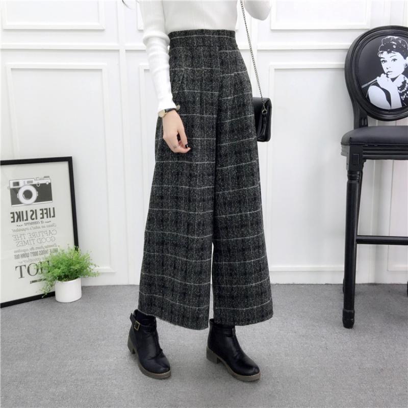 Woolen Wide Leg Pants For Women Autumn Winter New Style Fashion High Waist Loose Korean Style Slim Straight Cropped Pants