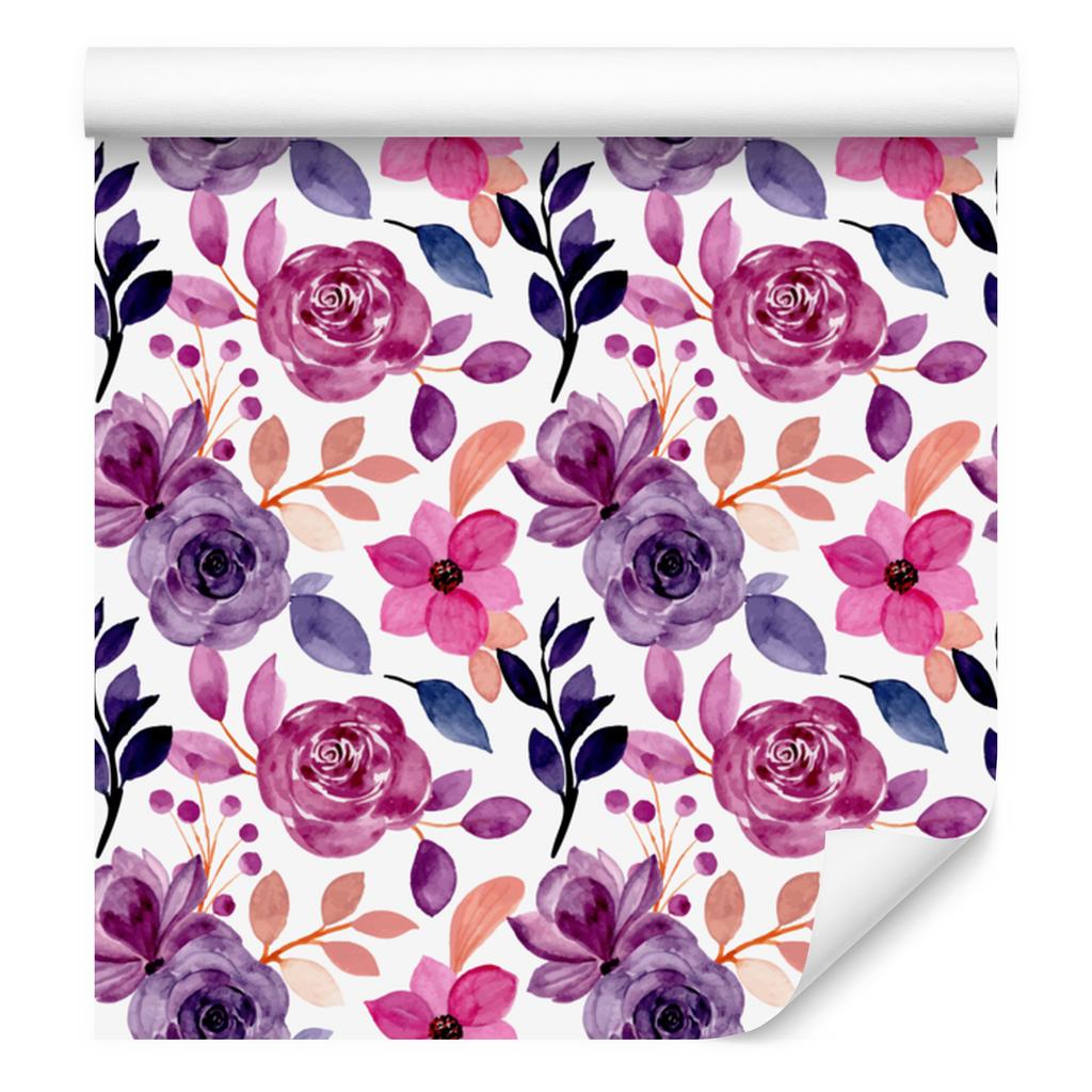 Wallpaper Flowers White and Purple for Living Room and Bedroom 50x1000