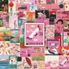 50 Pink Japanese Ukiyo-e Style Stickers -  Retro Decorative Set for Planners & Notebooks