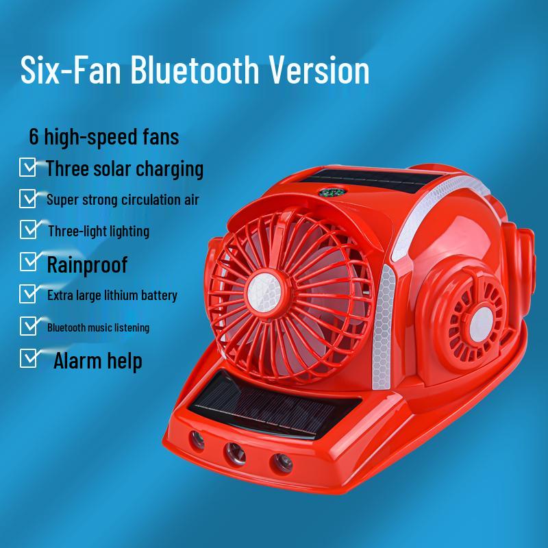 Six-Fan Multifunctional Cooling Hat with Solar Bluetooth Headlamp