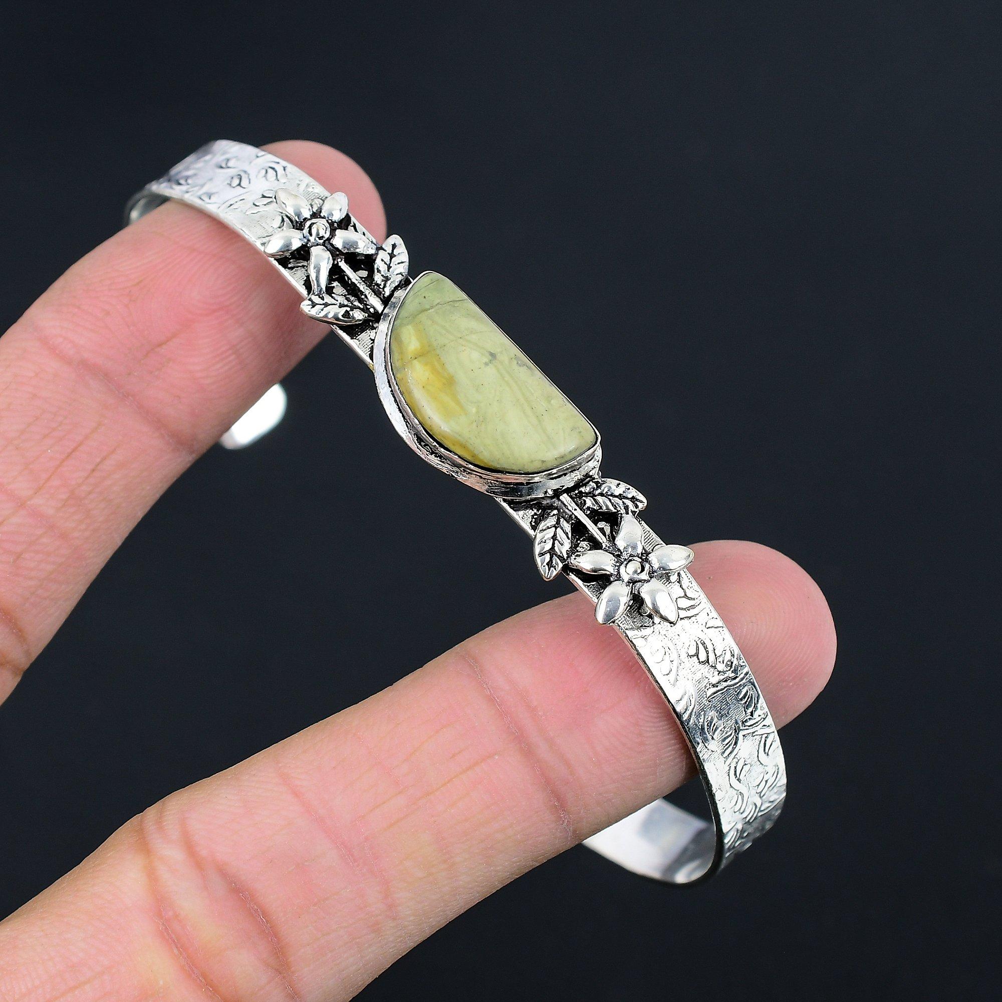 

Daughters Day Sale 925 Silver Crescent Polychrome Jasper Stone New Flower Bangle Adjustable