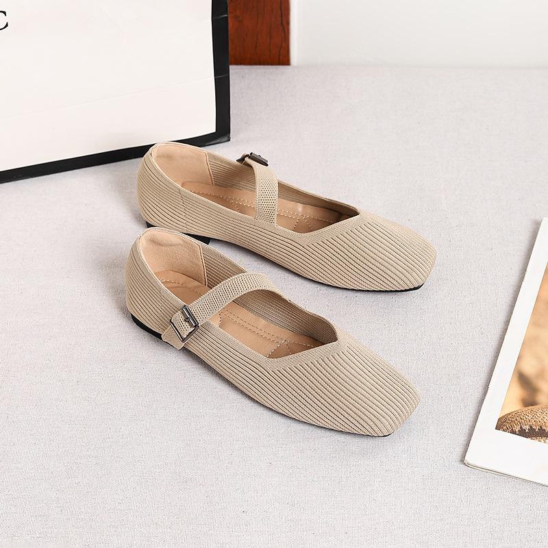 Women's Square Toe Mary Jane Flats Casual Ballet Shoes Walking Shoes with Adjustable Strap Slip On Comfortable Work Flats Soft Dressy Shoes for Women