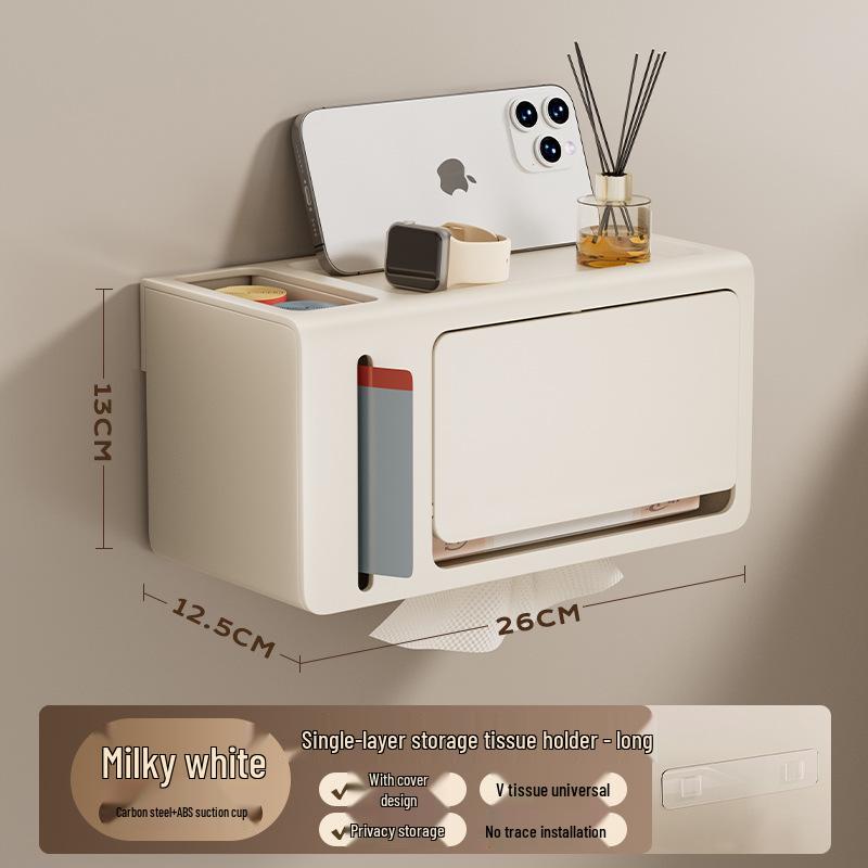 Cutie de șervețele și raft de depozitare montat pe perete fără găuri | Suport pentru rolă de toaletă și dispenser de baie