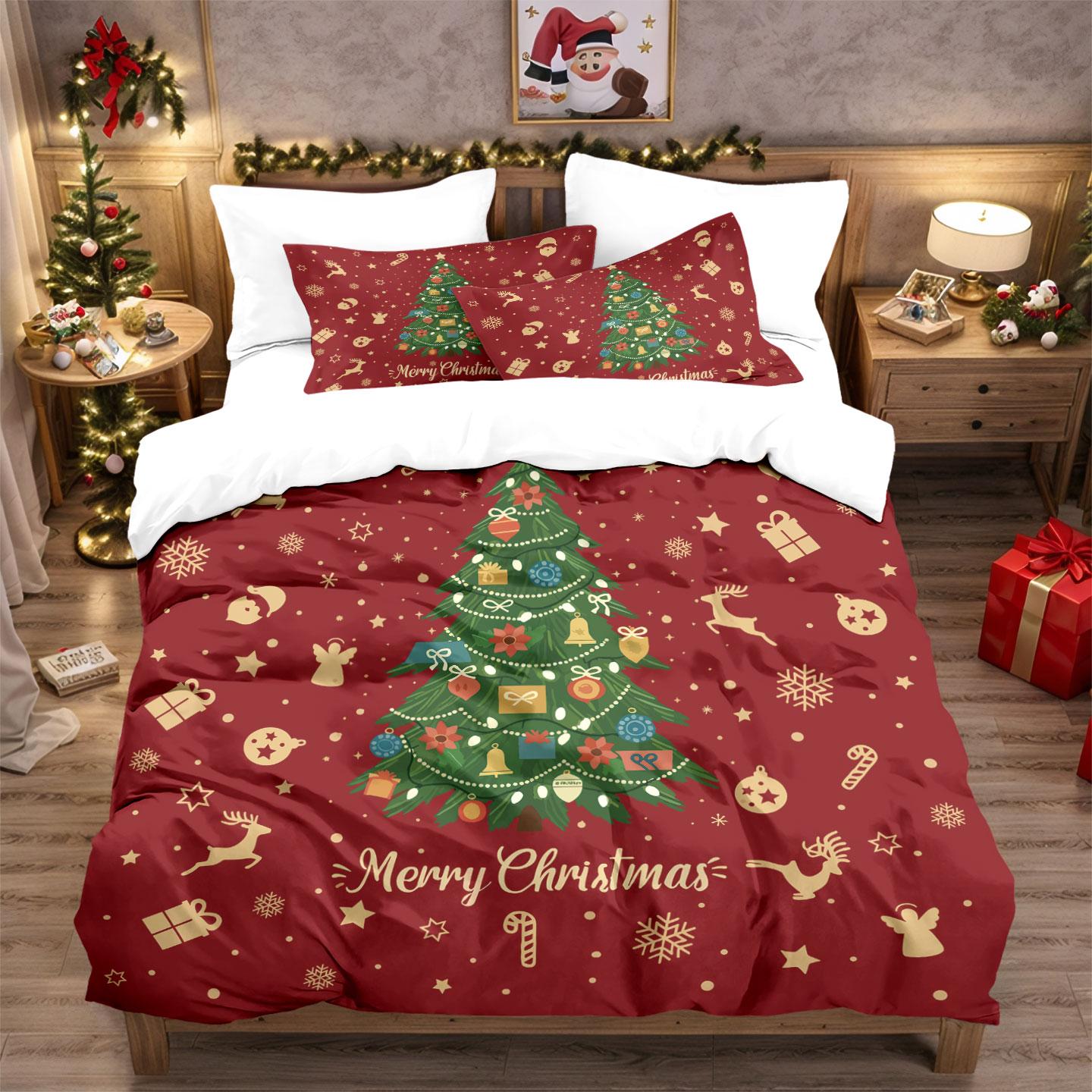 

3pcs red Christmas tree printed coreless duvet set in various sizes, soft bedroom and dormitory decorations, machine washable 135x200cm-EU-Single&set