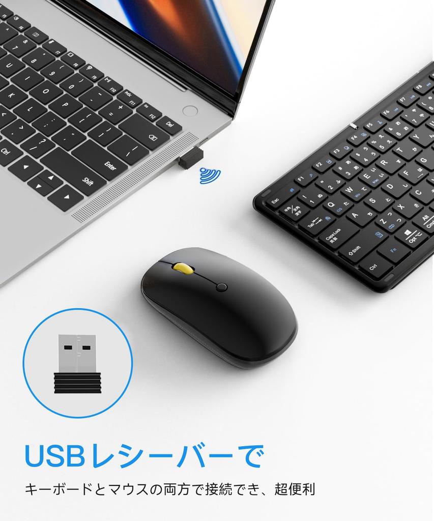 Omikamo Bluetooth Keyboard and Mouse Set, Foldable, Japanese Layout, Wireless Mouse and Keyboard with Numeric Keypad, Bluetooth & 2.4G Connection,